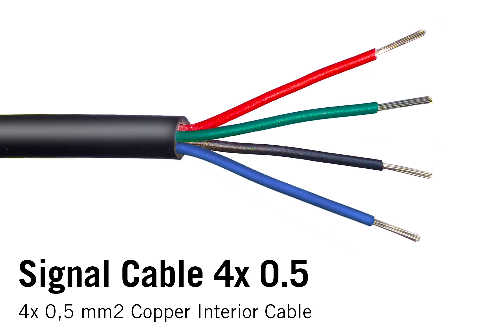Ronde kabel 4x 0.5mm2  rood, groen, blauw, zwart