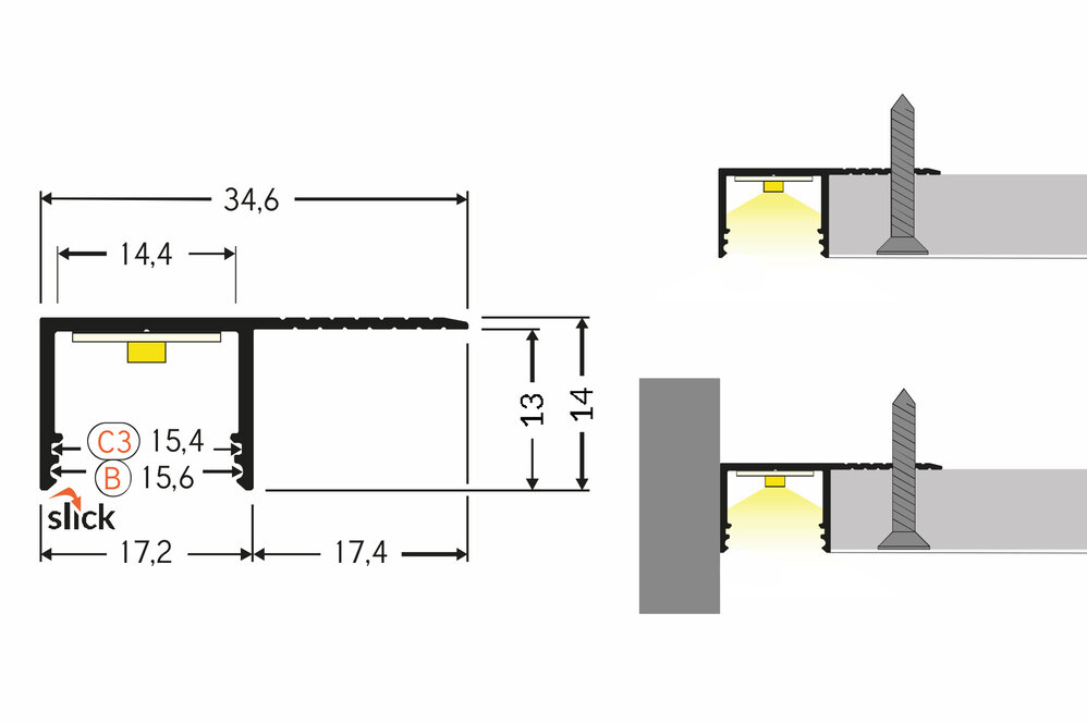 LUXA TS 14mm verzonken Led Profiel voor gipsplaat en stucwerk.