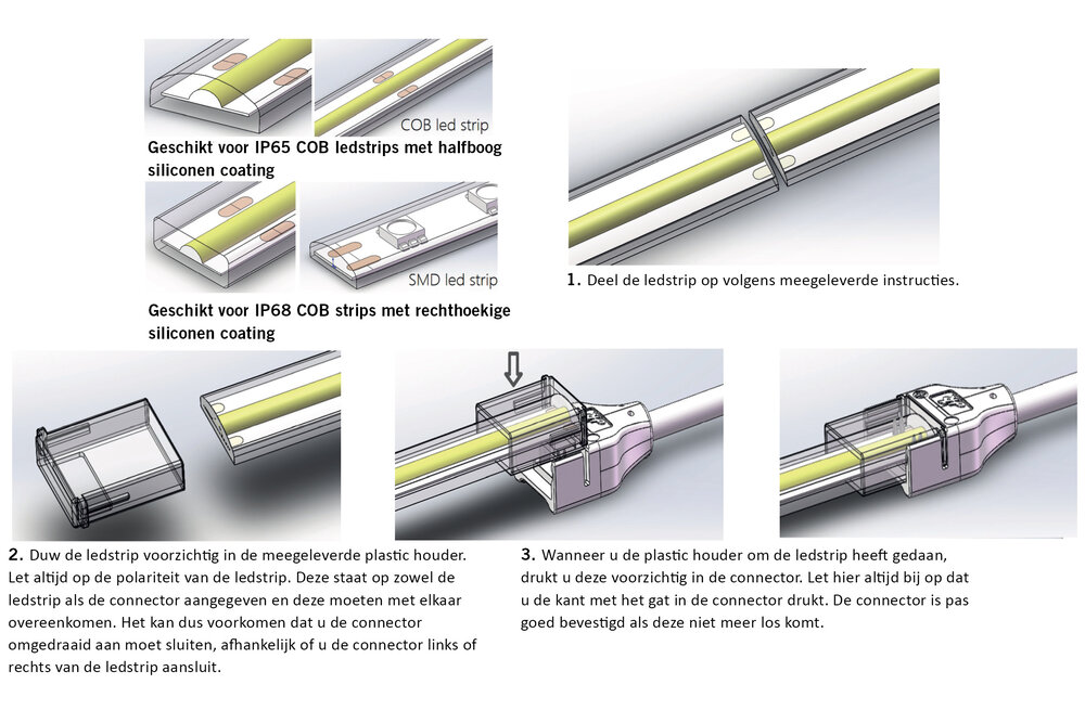 IP68 Waterdichte Witte COB LED strip soldeervrije voedings connector voor 8-10mm ledstrips