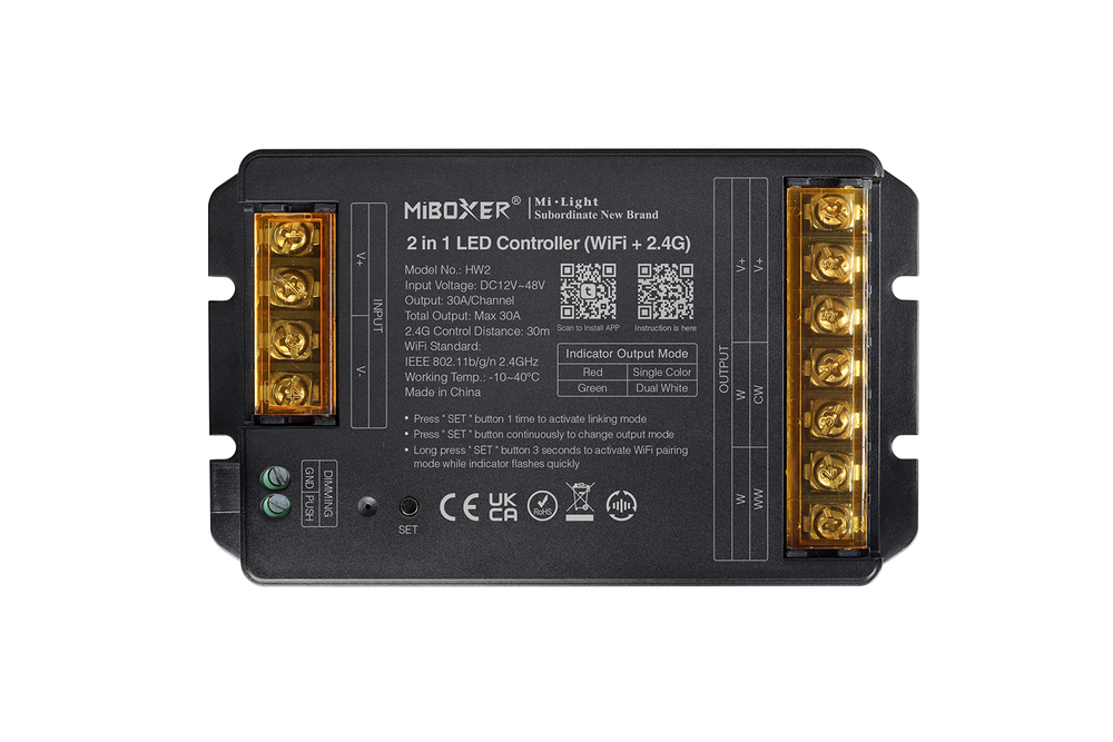 MiLight MiBoxer High Power 30A 2 in 1 RF 2.4G + Wifi Enkelkleur/Dual White CCT Dimmer Controller  |12-48V