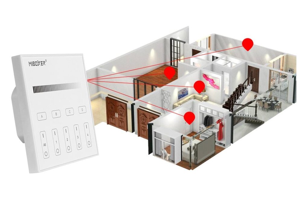 MiLight DALI DT6 4-Zone Enkelkleurige Panel Touch Wandpaneel