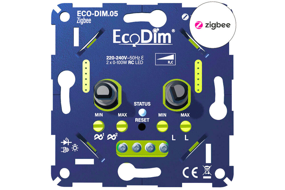 EcoDim Led dimmer duo 2x 0-100W fase afsnijding (RC) ECO-DIM.05 Zigbee