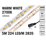 AppLamp ProLine PRO LINE Warm Wit Led Strip | 5m 224 Leds pm Type 2835 24V Losse Strip - Super bright - 2742 Lumen per meter