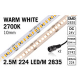 AppLamp ProLine PRO LINE Warm Wit Led Strip | 2.5m 224 Leds pm Type 2835 24V Losse Strip - Super bright - 2742 Lumen per meter