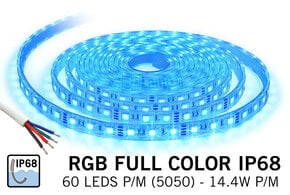 Waterdichte RGB LED strip IP68 met 300 RGB LED's 12V, 72W, 5M