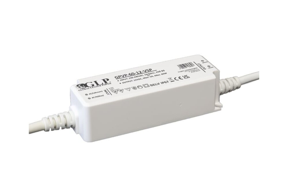 GLP Waterdichte Voeding DC 12V 60 Watt 5 Ampère  - Kunststof behuizing