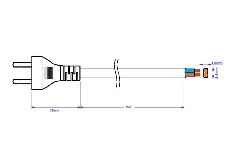 Euro netsnoer zonder randaarde 2 meter