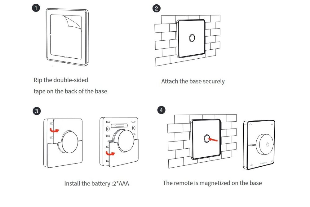 MiLight Draadloze dual white draaiknop wanddimmer, 4 instelbare scène knoppen,  RF 1 kanaal voor Miboxer dimmer module, dual white lampen en controllers - Zwart