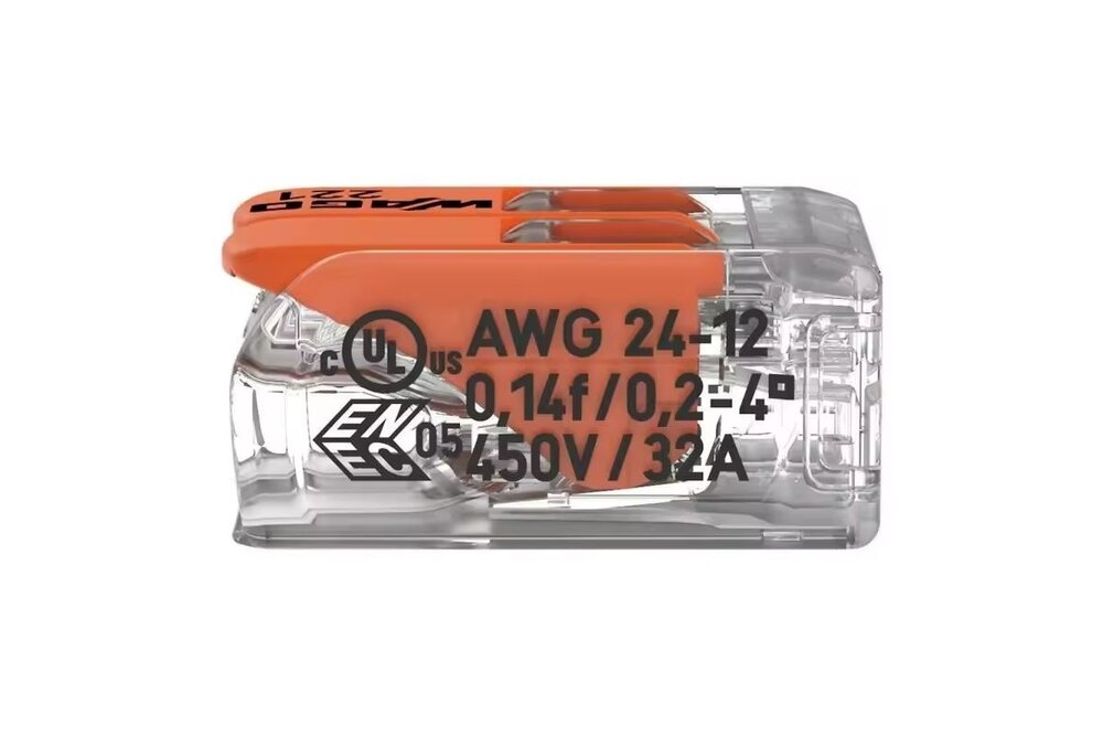 Wago 2 Pin Soldeervrije Wago Lasklem. Geschikte draaddikte 0.2 t/m 4mm².