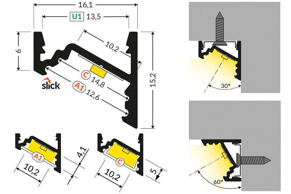 ANGLE10 V2 10mm Opbouw Led Profiel 1m-2m