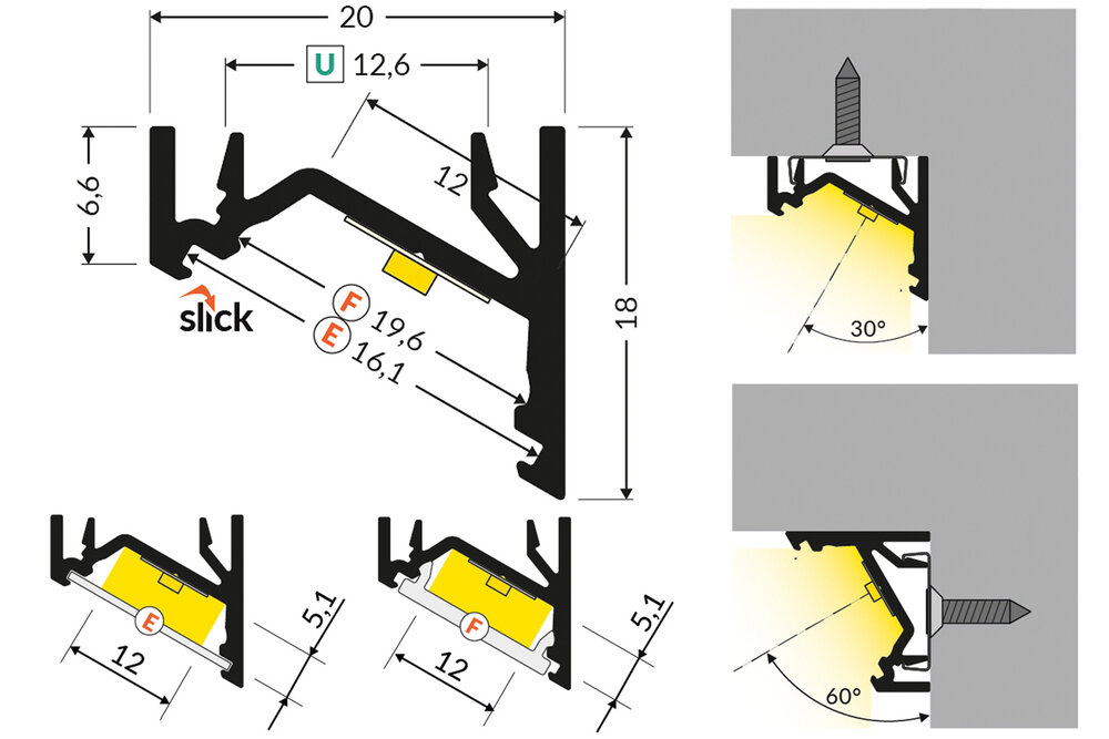ANGLE12 V2 12mm Opbouw Led Profiel 1m-2m