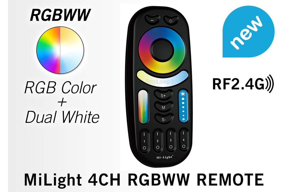 MiLight Zwarte touch Remote RGB+CCT (Dual White) Mi-Light RGBWW met 4-kanalen