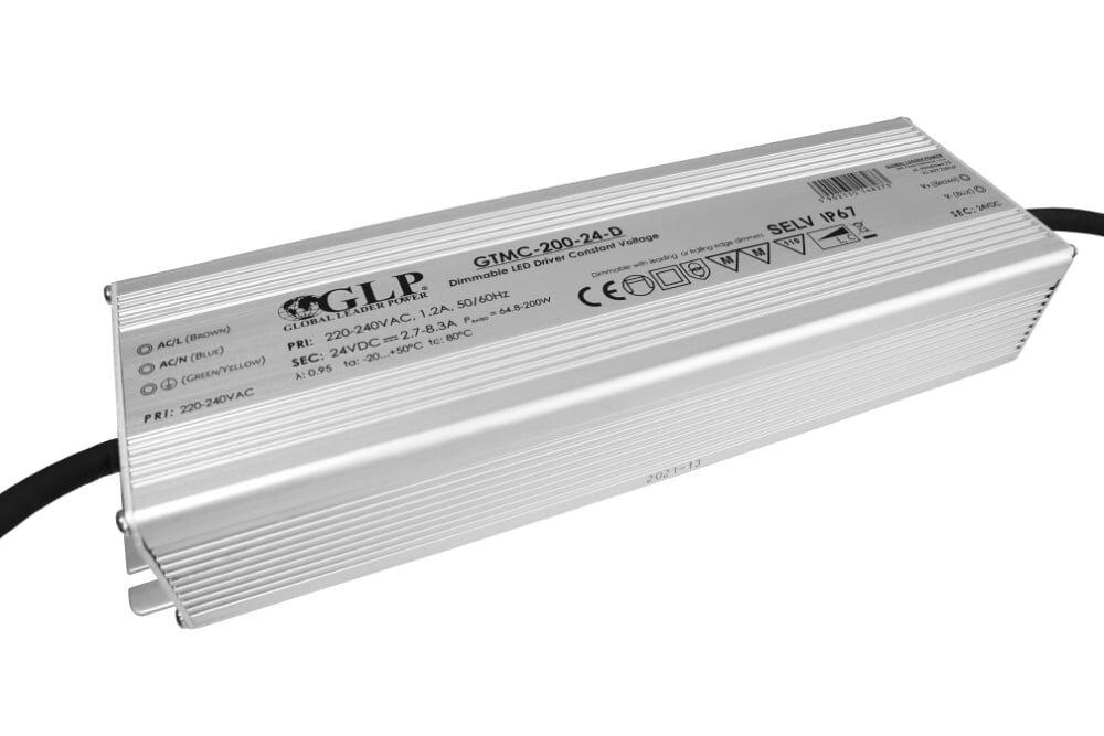 GLP Waterdichte IP67 Dimbare Voeding DC 24 Volt 200 Watt 8.3Ampère