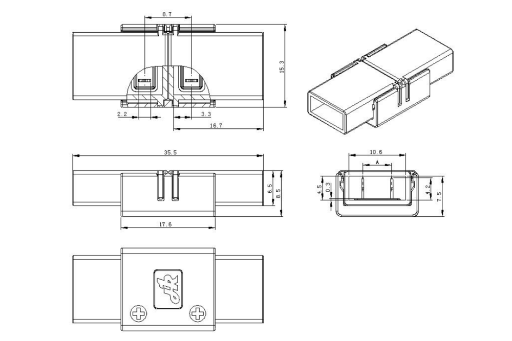 IP68 Waterdichte COB LED koppelstuk voor enkelkleurige ledstrips, soldeervrij. Voor 10mm ledstrips