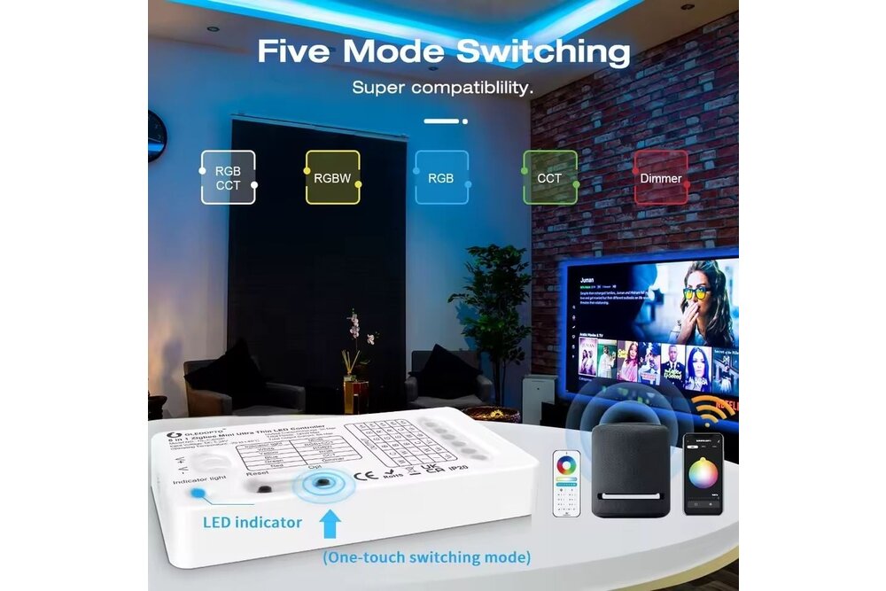GLEDOPTO Mini Gledopto 5 in 1 SC/CCT/RGB/RGBW/RGBCCT Zigbee Pro Controller GL-C-201P | 6A | 5-24 Volt