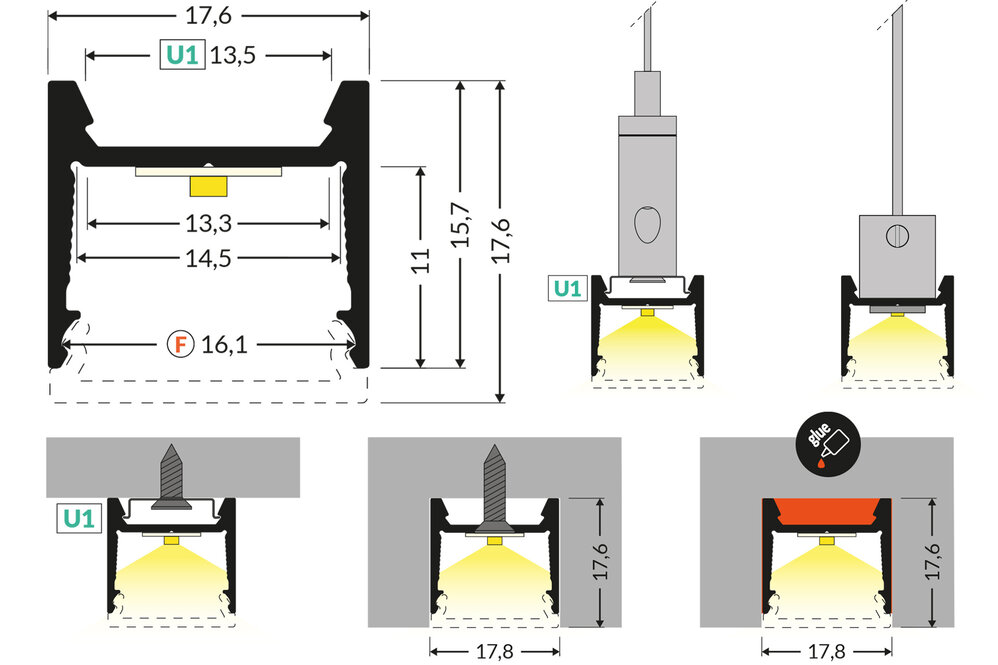 PLEX 14mm Led Profiel Opbouw 2m