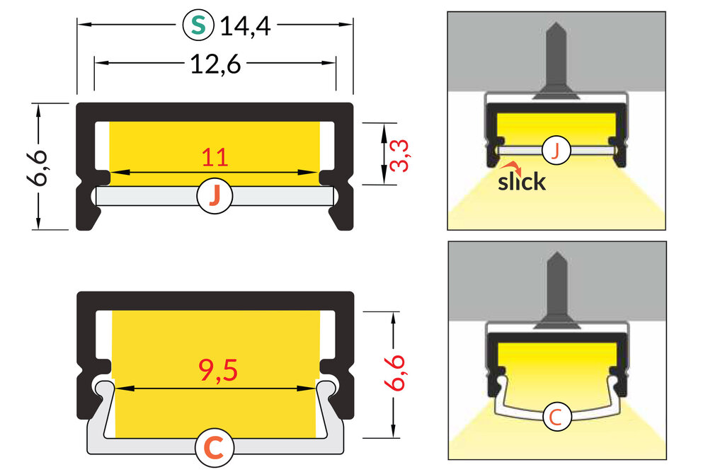 LUMO 12mm Led Profiel Opbouw 1m-2m