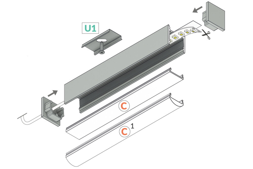 PLEX 12mm Led Profiel Opbouw 2m