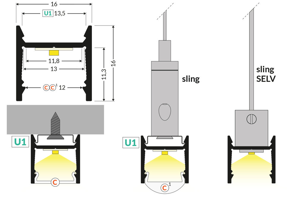 PLEX 12mm Led Profiel Opbouw 2m