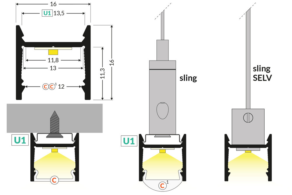 PLEX 12mm Led Profiel Opbouw 2m