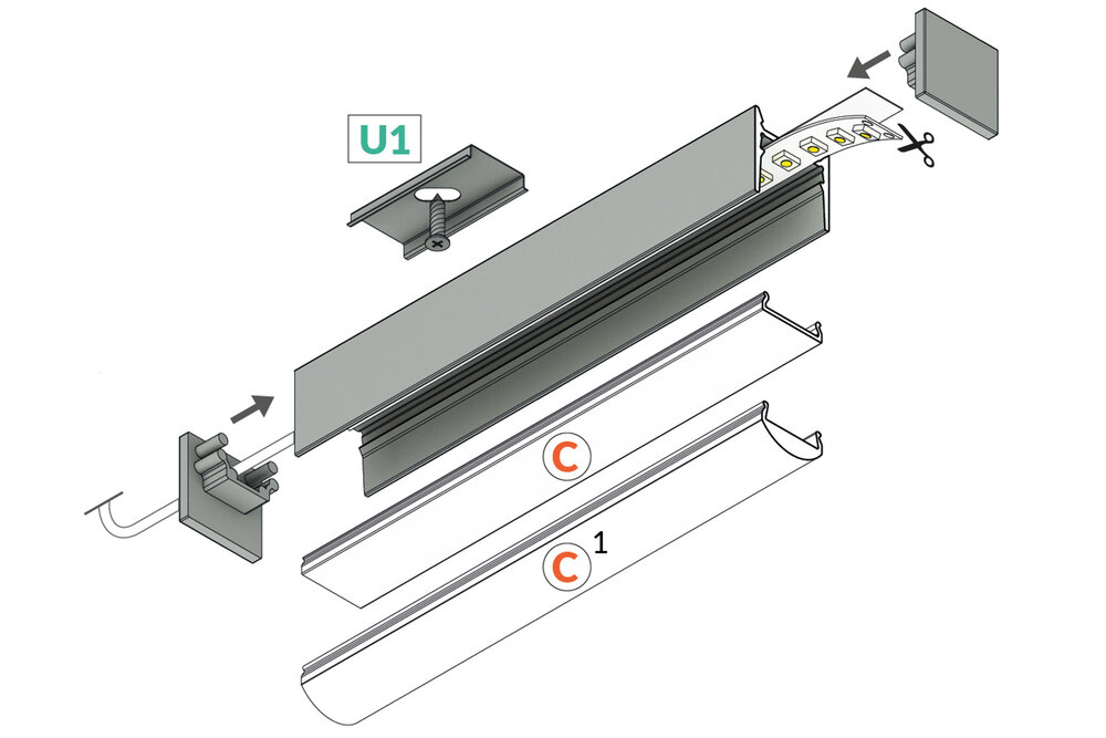 PLEX12 CL 12mm Led Profiel Opbouw 2m