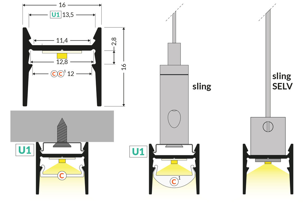 PLEX12 CL 12mm Led Profiel Opbouw 2m