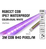 AppLamp COB RGBCCT IP67 Waterproof Led Strip | Kleur+Dual Wit | 3m 25W pm  24V | 840 pixels pm - Losse Strip
