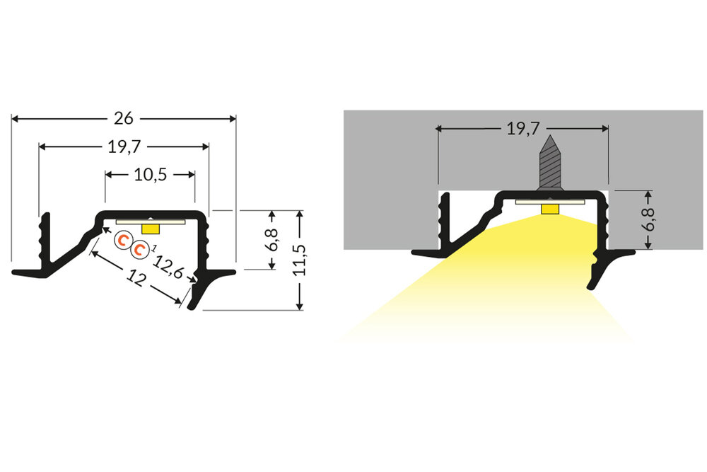 AXON 10mm Verzonken Led Profiel 2m