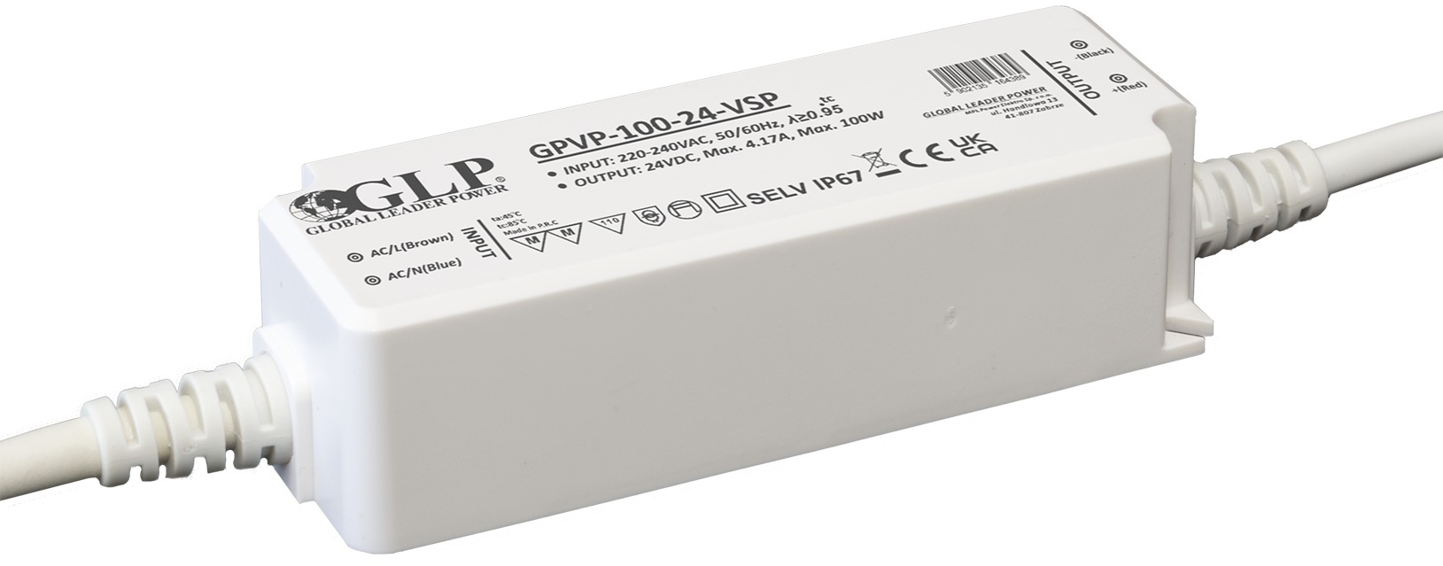 GLP Waterdichte Voeding DC 24V 100 Watt 4.17 Ampère  - Kunststof behuizing