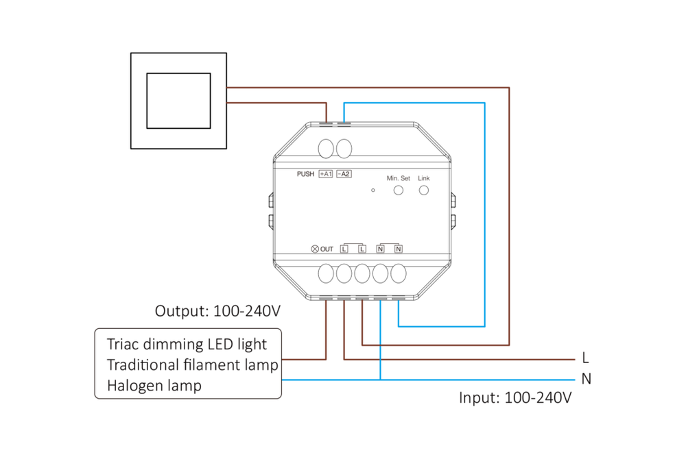 MiLight Miboxer 230 Volt Triac Dimmer module voor afstandsbediening en drukknop