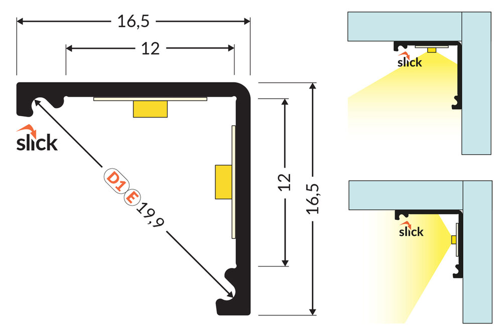 ANGLE12 DUO 12mm Opbouw Led Profiel 1m-2m