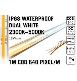 AppLamp ProLine 1m IP68 PRO LINE COB Dual Wit 2300K~5000K CCT Led Strip |  COB 640 Pixels pm 24V - Losse Strip