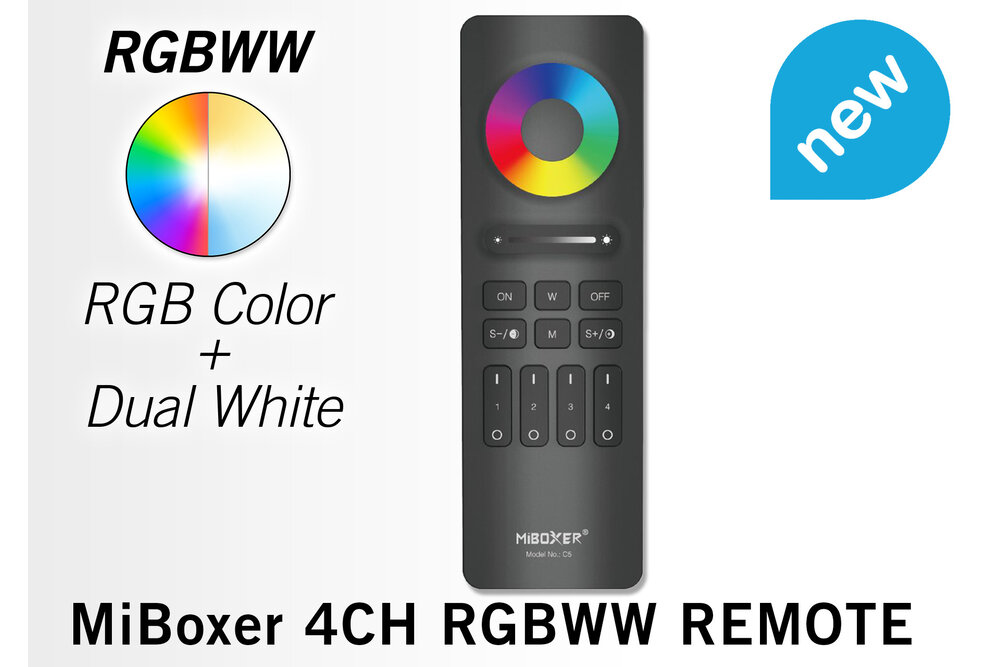 MiLight C5 Zwarte Touch Remote RGB+Dual White,  Mi-Light  RGBWW met 4-kanalen