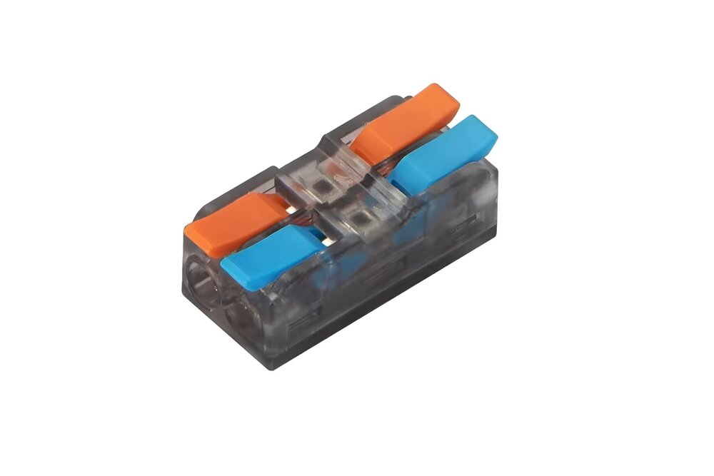 2 Pin INOUT Soldeervrije Wago Lasklem, 5 of 10  stuks.  Geschikte draaddikte 0.5 t/m 4mm²