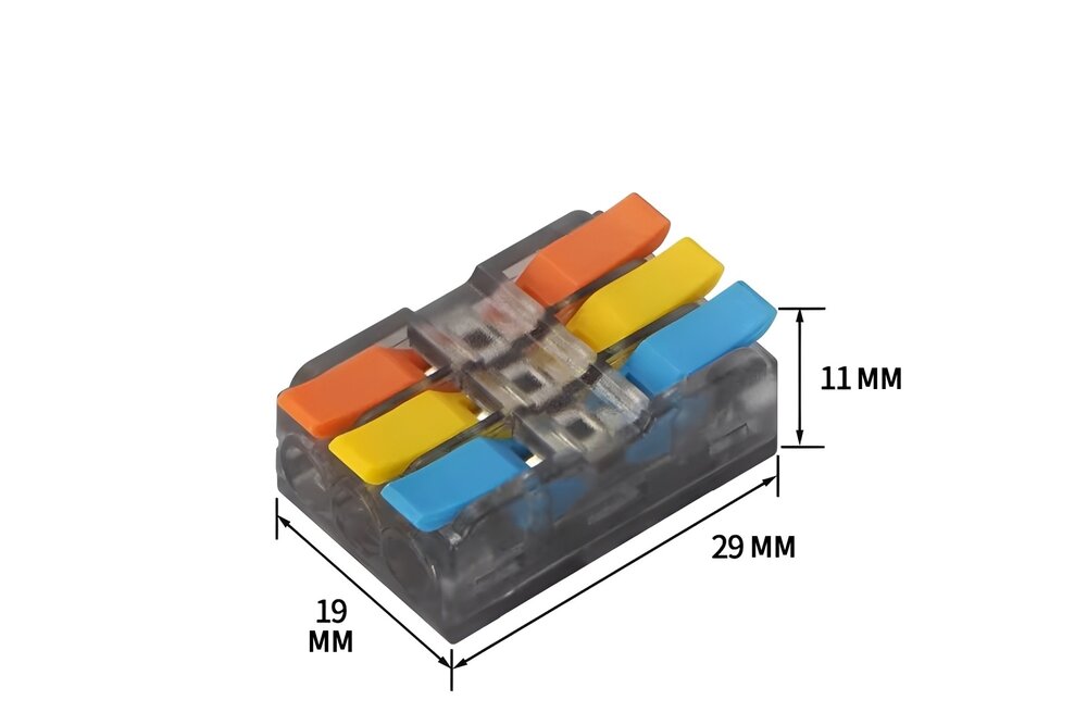 3 Pin INOUT Soldeervrije Wago Lasklem, 5 of 10  stuks.  Geschikte draaddikte 0.5 t/m 4mm²