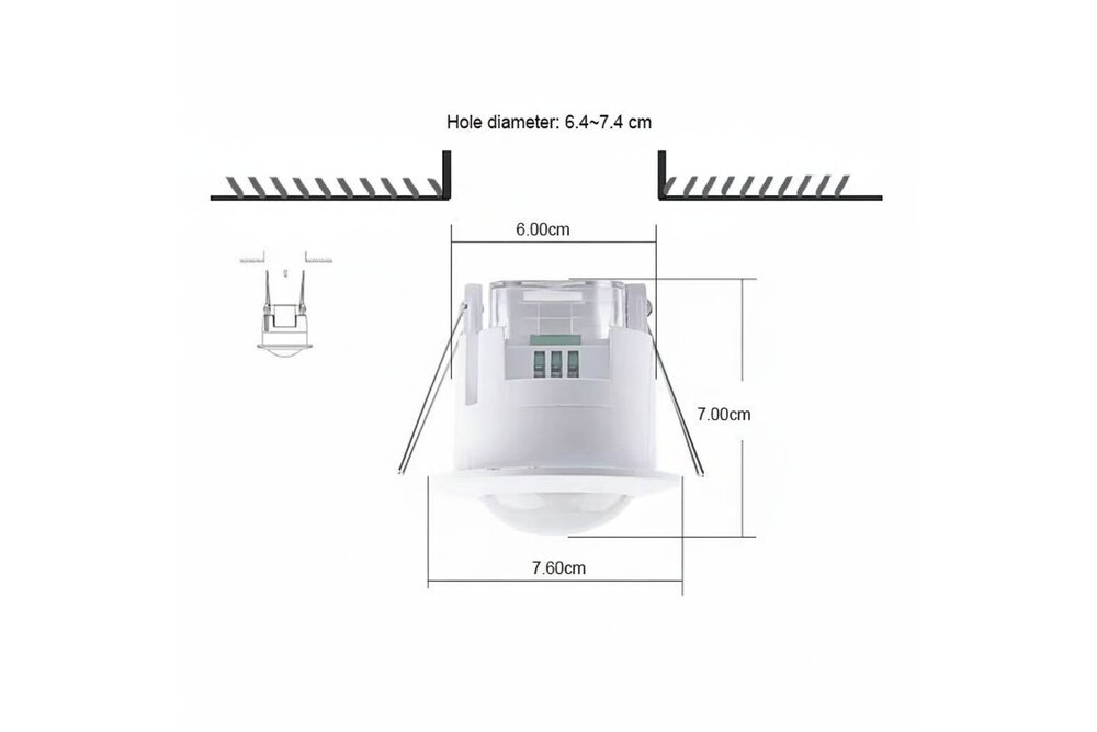 230 Volt inbouw PIR bewegingssensor 1200W | 10 sec tot 7 min | 6m bereik
