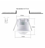 230 Volt inbouw PIR bewegingssensor 1200W | 10 sec tot 7 min | 6m bereik