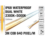 AppLamp ProLine 3m IP68 PRO LINE COB Dual Wit 2300K~5000K CCT Led Strip |  COB 640 Pixels pm 24V - Losse Strip