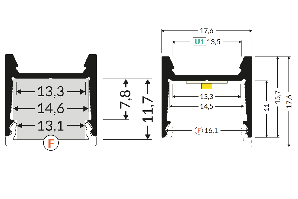 PLEX 14mm Led Profiel Opbouw 2m