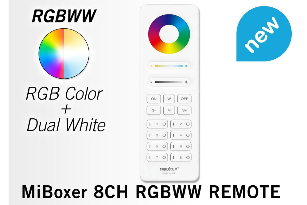 MiLight C8 Witte Touch Remote RGB+Dual White,  Mi-Light  RGBWW met 8-kanalen