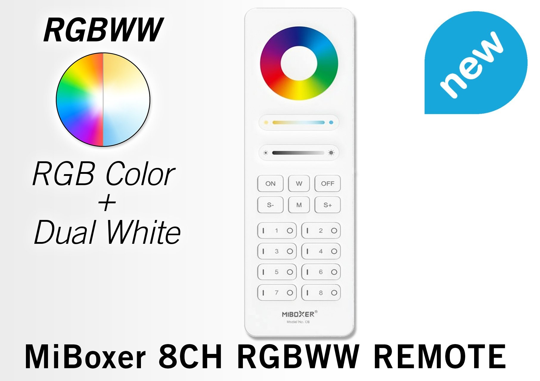MiLight C8 Witte Touch Remote RGB+Dual White,  Mi-Light  RGBWW met 8-kanalen