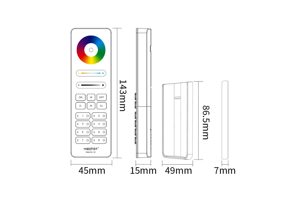 MiLight C8 Witte Touch Remote RGB+Dual White,  Mi-Light  RGBWW met 8-kanalen