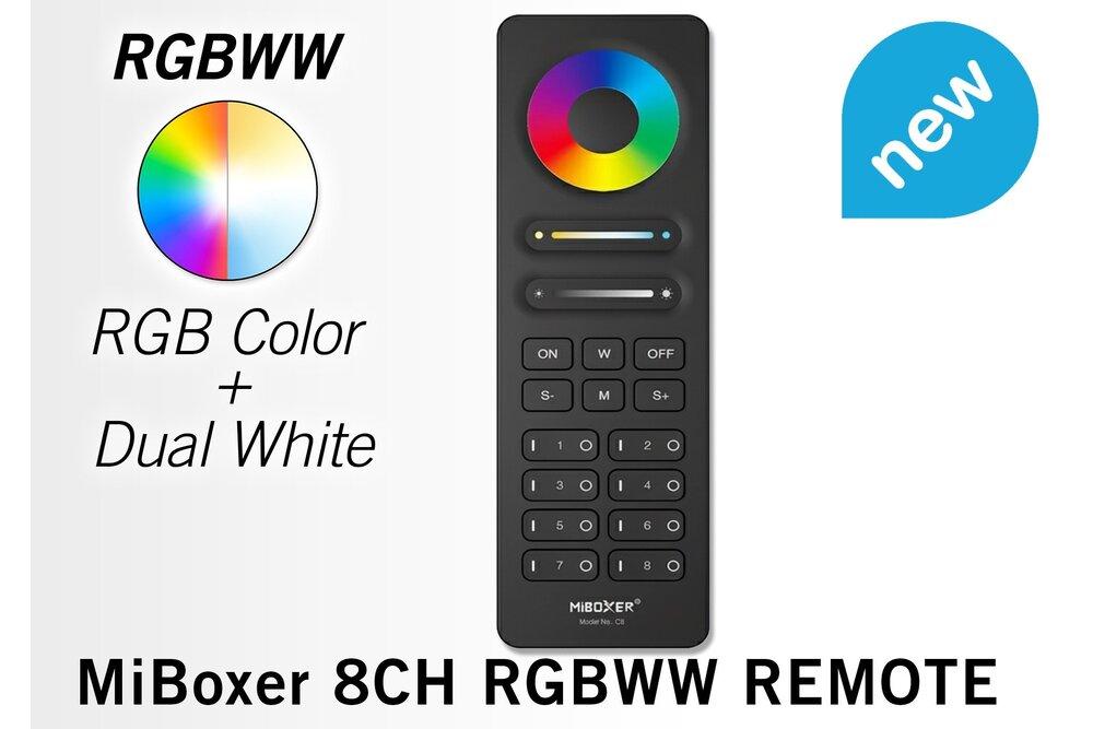 MiLight Zwarte 8-Zone Remote voor RGBWW / RGB+CCT / Kleur + Dual Wit verlichting