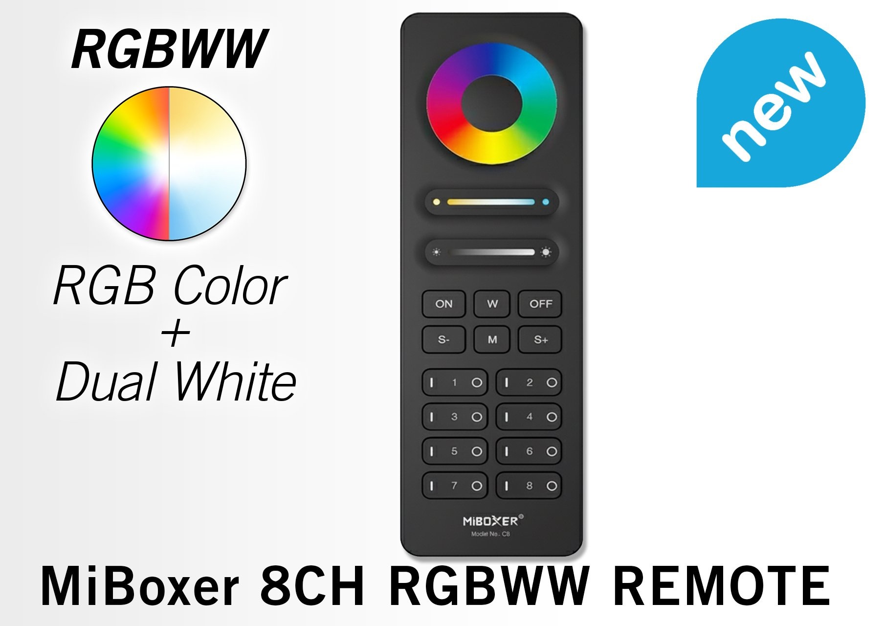 MiLight Zwarte 8-Zone Remote voor RGBWW / RGB+CCT / Kleur + Dual Wit verlichting