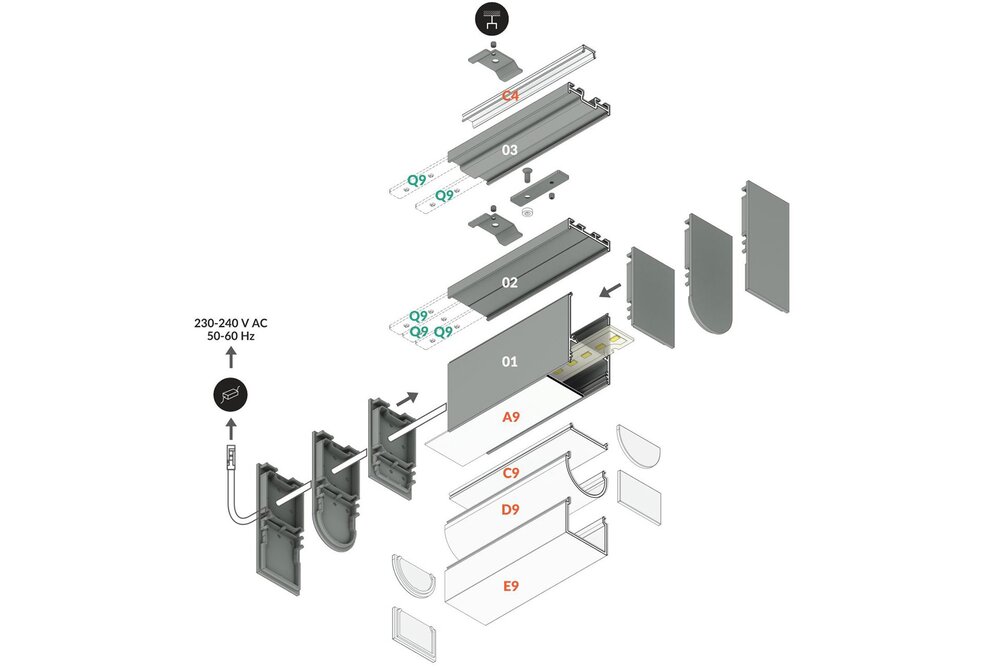 LUVAR 31mm opbouw / hangend Led Profiel 1m-2m
