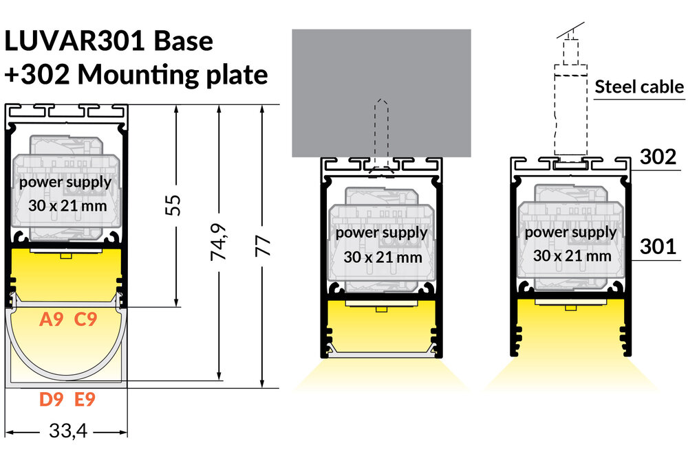 LUVAR 31mm opbouw / hangend Led Profiel 1m-2m