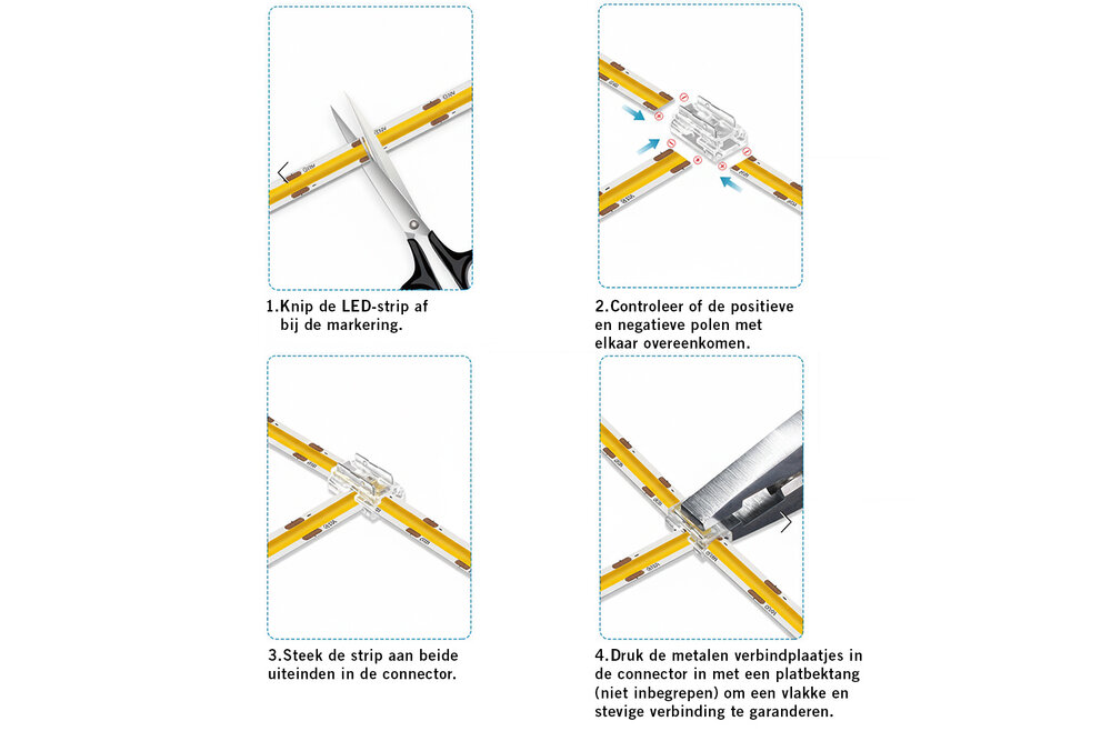 T-Connector Voor Witte COB LED strips, soldeervrij. Voor 8mm ledstrips