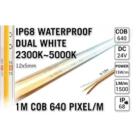 AppLamp ProLine 2m IP68 PRO LINE COB Dual Wit 2300K~5000K CCT Led Strip |  COB 640 Pixels pm 24V - Losse Strip