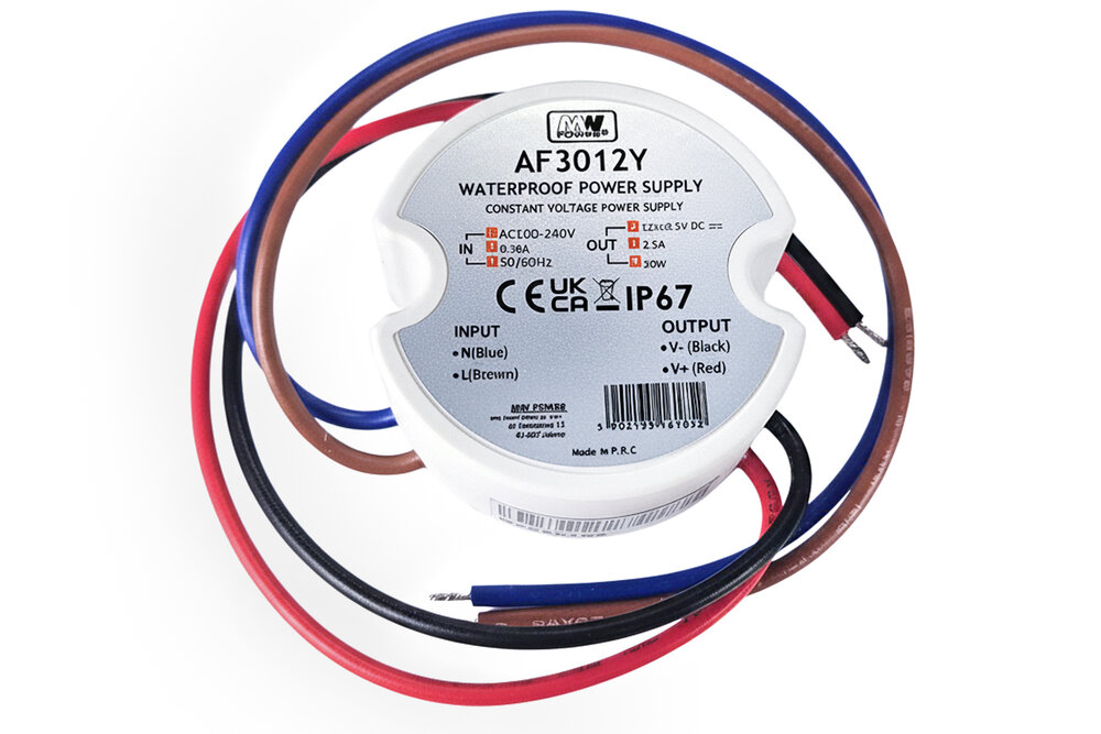 MWPower Waterdichte Voeding Mini Ø50mm - DC 12V 30 Watt 2.5A - IP67 1.25A - IP67