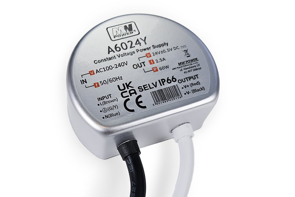MWPower Mini Waterdichte Voeding ⌀58mm - DC 24V 60 Watt 2.5A - IP66